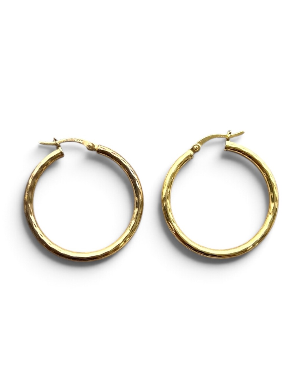 Gold Over Sterling Silver Textured Hoop Earrings